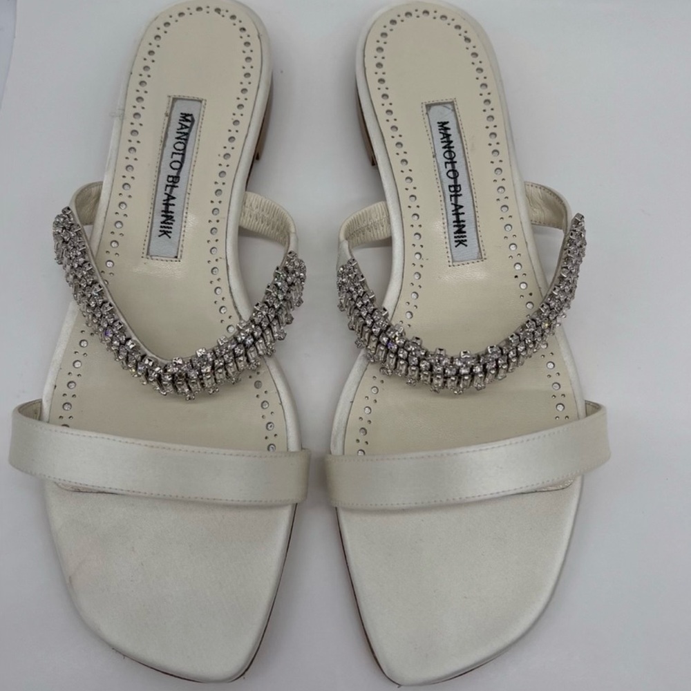 Manolo Blahnik Crystal-Embellished Satin Sandal